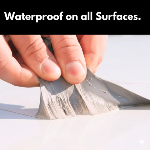Applying Ultra Strong MicroSealant Roof Tape for Quick DIY RV and Roof Repairs, leakproof waterproof UV resistant, close-up of tape on surface