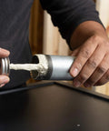 Applying Pro Grade Pipe Joint Compound With PTFE And Brush For Sealing On Metal Threaded Pipe Joint, White Non Hardening Paste