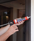 Ultra 100 Percent RTV Silicone Sealant For Exterior Weatherproofing Easy To Apply Neutral Cure Formula being applied to window frame