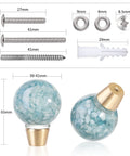 Pack of 2 Round Resin Aquamarine Drawer Knobs With Screws, Ball Shape Crystal Pulls, shown with included screws and fittings