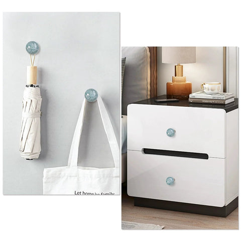 Pack of 2 Round Resin Aquamarine Drawer Knobs With Screws used on dresser and wall hooks for modern rustic decor
