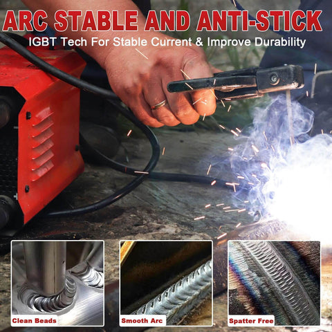 Ultra Portable 110V ARC Welder Stick Machine 250Amp Mini GNI with anti-stick shown welding metal