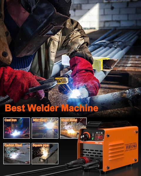 Welder using Ultra Mini 140A 110V Arc And Lift TIG Welder With Shoulder Strap for iron welding, machine in focus
