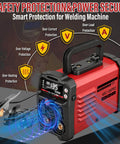 Red Ppizkk 2 In 1 110V Arc And Lift TIG Welder with safety features displayed, showing hot start and anti stick arc force controls.