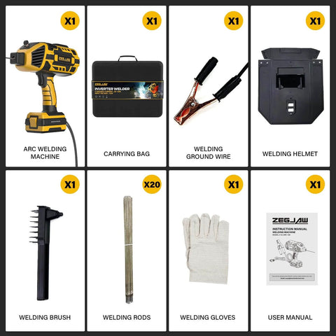 Portable 110V Arc Welder With IGBT Inverter Handheld Electric Welding Gun Five Variable Current Settings Compatible With Three Sixty Fourth To One Eighth Inch Wire Rods For Home DIY And Small Shop Projects Beast Performance ZEGJAW with accessories