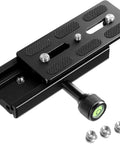 Arca Swiss Compatible Quick Release Plate With Clamp Adapter Set 120mm shown with screws and bubble level, side view