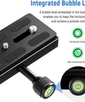 Arca Swiss Compatible Quick Release Plate With Clamp Adapter Set 120mm QR Plate showing embedded bubble level on locking knob.