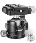 Arca Swiss Quick Release Ball Head with one quarter inch screw, 360 degree swivel, 90 degree tilt, supports up to 22 lb, built-in level