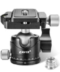 Arca Swiss Quick Release Ball Head with One Quarter Inch Screw, 360 Degree Swivel and 90 Degree Tilt, shown with adapter