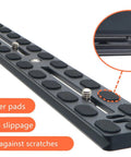 PU350 350mm Universal Long Quick Release Plate with rubber pads for grip, compatible with Arca Swiss, supports two cameras or flashes.