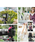 Cameras and smartphone mounted on Arca Swiss Quick Release Plate With Fast Claw Clamp for Camera Tripod Mount Easy Switch Between Canon Sony Nikon Pentax DSLR SLR And Action Gimbals Aluminum QR Plate Compatible With Zhiyun Feiyu DJI Moza Stabilizers Tripod Slider And Gimbal