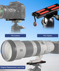 127mm Arca Swiss Quick Release Plate for tripod ball heads with camera and lens, featuring stainless steel screws, strap hole, and anti-slip mats.