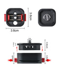 Dimensions of Arca Swiss Quick Release Plate With Fast Claw Clamp For Camera Tripod Mount, showing 3.8cm size and 1/4 inch thread