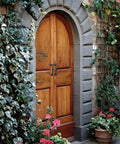 Wooden arched door with 4 Pack 4 Inch Metal Door Handles Rustic Bow Pulls With Vintage Arched Design In Matte Black Iron Construction.