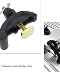 4-Piece Arcuate Press Plate Clamps for CNC Router and Drill Press, showing front view with T-track hold-down fixture.