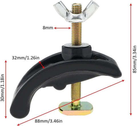 Heavy-duty arcuate press plate clamp for CNC router and drill press, universal 8mm, 10mm, 1/4 inch compatibility, secure clamping