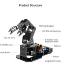 Labeled parts of 5DOF Arduino Robotic Arm Kit For AI Enabled Education Open Source STEM Engineering Projects And Robotics Learning Teaching.