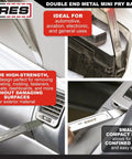 Compact Double End Metal Skin Wedge Prybar Tool By ARES shown being used on trim and fasteners, ultra thin 23 gauge ends visible.