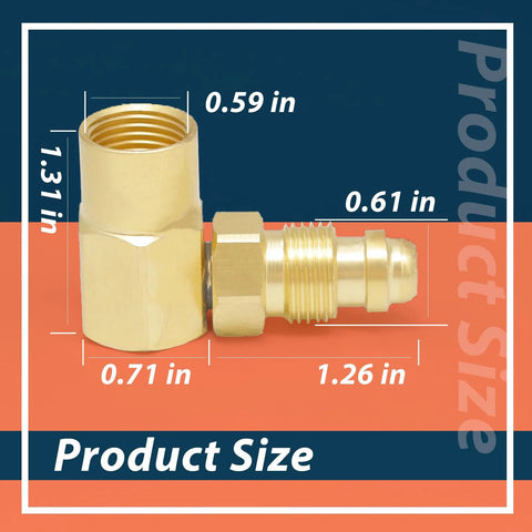 Argon Gas Adaptor For Welder Lines With 90 Degree Elbow Heavy Duty Build For TIG And MIG Machines dimensions displayed