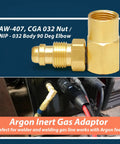 Argon Gas Adaptor For Welder Lines With 90 Degree Elbow Heavy Duty Build For TIG And MIG Machines CGA 032 Nut Nip And 032 Body