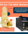Argon Gas Adaptor For Welder Lines With 90 Degree Elbow Heavy Duty Build For TIG And MIG Machines, shown with Everlast Welder.
