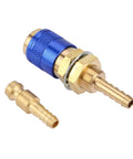 Argon Hose Fittings For MIG TIG Welder Torch With Fast Connect M6 Gas Adapter, blue and brass design, secure welding connection.