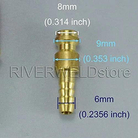 Argon Quick Connect Fittings For TIG Welding Torch brass male connector with dimensions, part of Cooling Adapter Kit