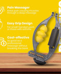 Arm And Leg Massager Roller for Targeted Myofascial Release and Faster Recovery shown with benefits text on yellow background.