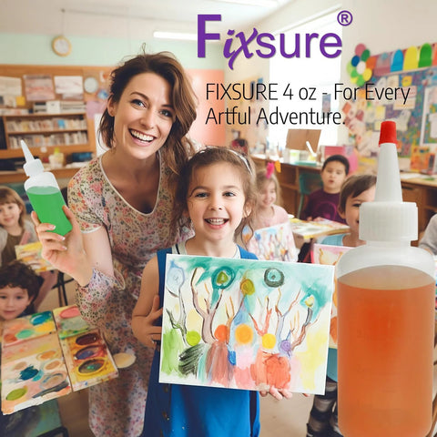 Children in a classroom holding paintings and 12 Pack 4 Oz Squeeze Bottles With Red Tip Caps For Ketchup BBQ Sauces Syrup Condiments Oil Pancake Decorating Dressings Travel Camping Lab Arts And Crafts Leakproof Pouring With Secure Yorker Cap And Gasket For Mess Free Use.
