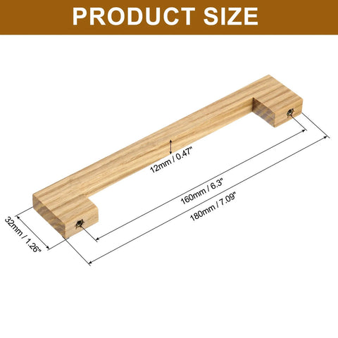 Two Pack 6 Inch Hole Center Square Wood Drawer Pulls With Screws, natural ash wood, smooth finish, product size dimensions shown