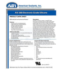 Product data sheet for ASI 388 electronic grade silicone sealant showing features, uses, and contact information.