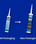 Comparison of old and new packaging for ASI Aquarium Safe 100% RTV Silicone Sealant tubes.