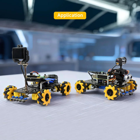 4WD Mecanum Wheel Robot Chassis Kit with metal frame for 360 degree movement, shown assembled with Arduino and sensors installed