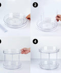Assembly process of Two Tier Clear Lazy Susan Turntable Organizer With 360 Degree Rotation for Vanity and Bathroom Storage.
