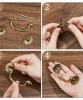 Vintage Bail Pull Handles Set Of 4 Antique Bronze Alloy Drop Pulls being assembled