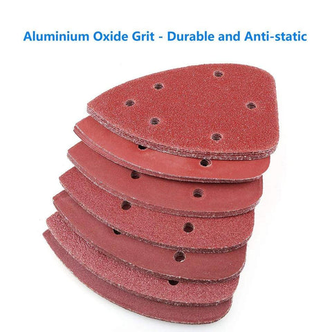 Stack of Assorted 70Pcs 140mm Triangle Sanding Pads For Mouse Detail Sander 6 Hole