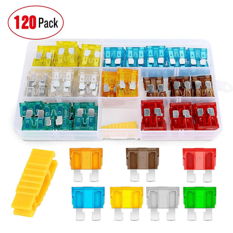 Assorted Standard Blade Fuses Kit For Your Ride With Inline Fuse Holders 120 Pcs Including 5A 7.5A 10A 15A 20A 25A 30A Set