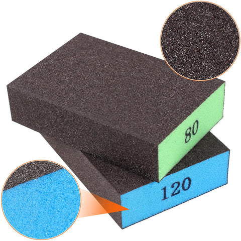 Assorted Grit Sanding Block Set 60 80 120 220 Blocks For Wood Drywall Metal, close-up of 80 and 120 grit blocks, textured surface