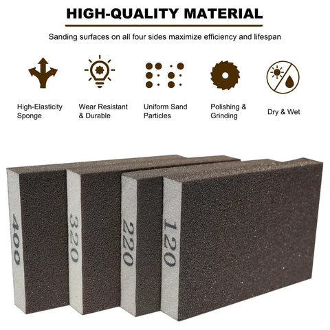 Assorted Grit Sanding Sponges Set 120 220 320 400 For Wood Metal Drywall showing high-quality material and durability