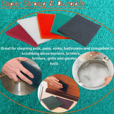 Assorted 6 X 9 Inch Hand Pads Coarse To Superfine For Grills And Garden Tools, shown in various colors for cleaning.