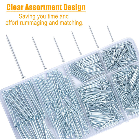Assorted Picture Nails Kit 700 Pcs With 1 Inch To 2 Inch Finish Nails For Wall Art Decor Drywall And Wood Silver in organized box