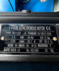 Close-up of a 3-phase asynchronous motor label showing technical specifications, relevant to 7HP Programmable Electric Hydraulic Tube And Pipe Bender With 3 Inch And 2-3/8 Inch Dies Included PLC Controlled Machine Auto Or Manual Operation Heavy Duty Industrial Bender.
