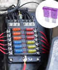 100 Pack 3 Amp ATC ATO Auto Fuses Regular Blade Fuses For Cars, Trucks, Boats, Marine And RV Electrical Systems, Tin Plated Zinc Terminals, Fast Blow Protection Against Short Circuits, Durable, No Fuss, Easy Install Fuse Kit installed in a fuse box