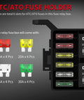 6-Slot ATC/ATO Fuse And Relay Box Kit For Truck And Boat, showing fuse holders and color-coded fuses included.