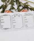ATC Cards Die Set For Scrapbooking And DIY Card Making showing three metal stencils with title, artist, and date fields.