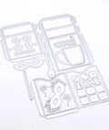 ATC Cards Pocket Folder Metal Cutting Dies Stencil Set For DIY Scrapbooking And Embossing, thin clean cuts on white surface