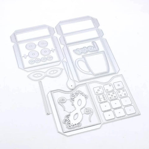 ATC Cards Pocket Folder Metal Cutting Dies Stencil Set For DIY Scrapbooking And Embossing, thin clean cuts on white surface