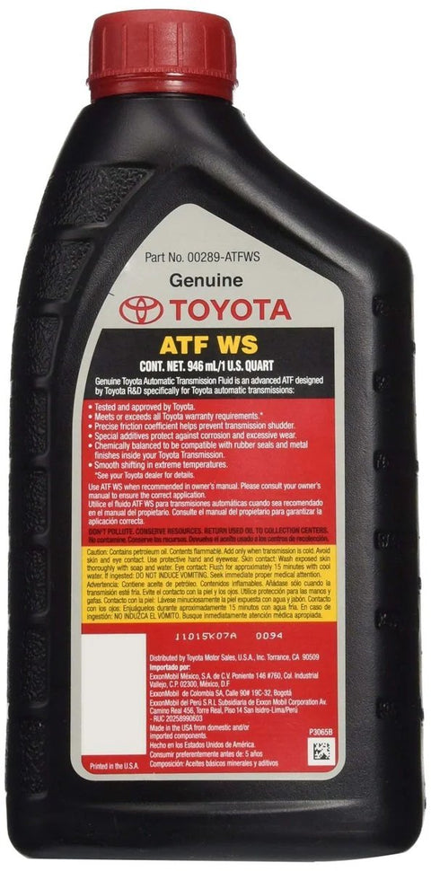 World Standard ATF WS Transmission Fluid For Lexus And Toyota Automatics 4 Pack OEM Grade bottle front view