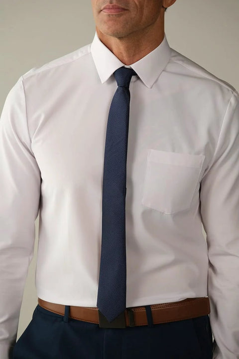 Athletic Fit White Dress Shirt For Men With 4 Way Stretch Performance, Wrinkle Free And Stain Resistant, Office Ready