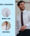 Athletic Fit White Dress Shirt For Men With 4 Way Stretch Performance, Wrinkle Free And Stain Resistant, Machine Washable